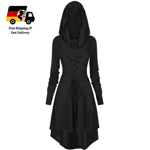 Gothic damenkleid mit kapuze - mit,